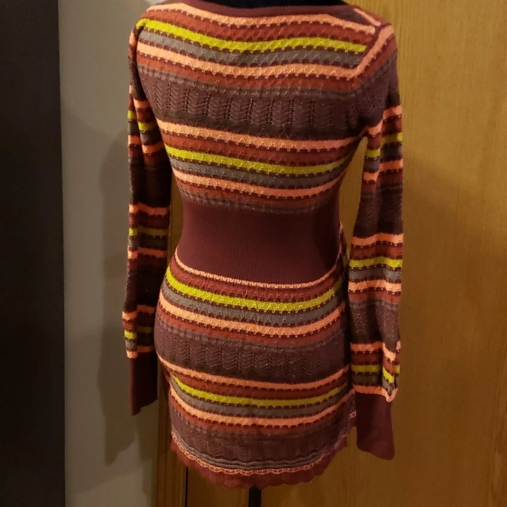 Free people striped ribbed sweater long orange